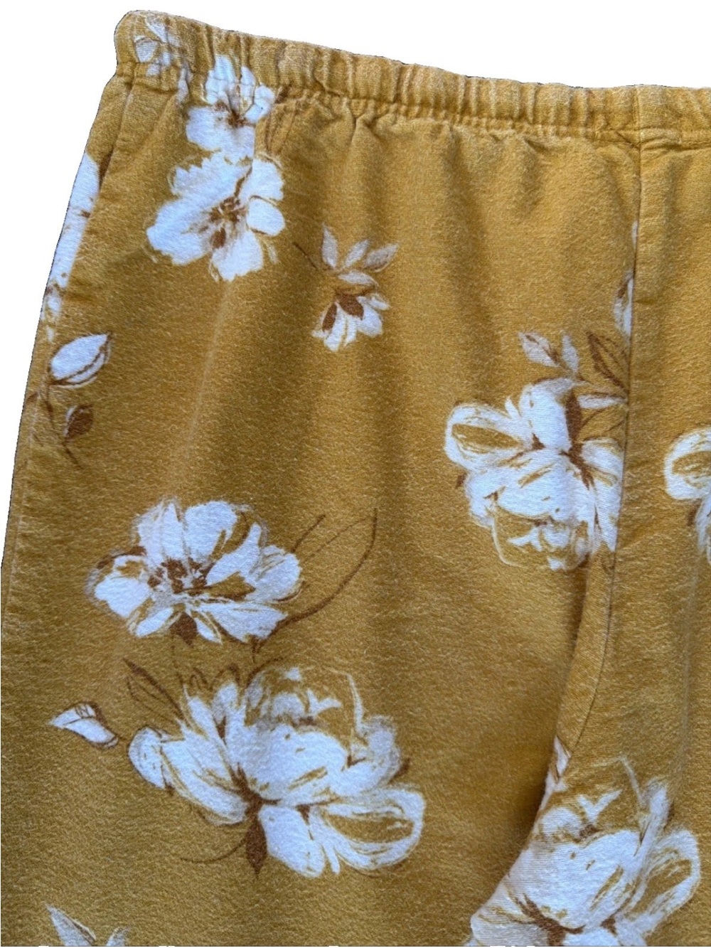 Garnet Hill Organic Cotton Heritage Flannel Pajamas Gold White Floral Sz Medium - Picture 7 of 15